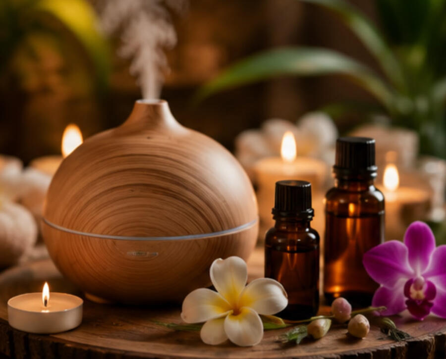 Relaxing massage spa with essential oils and aromatherapy